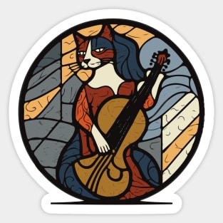 Musician Cat Stained Glass Style Sticker